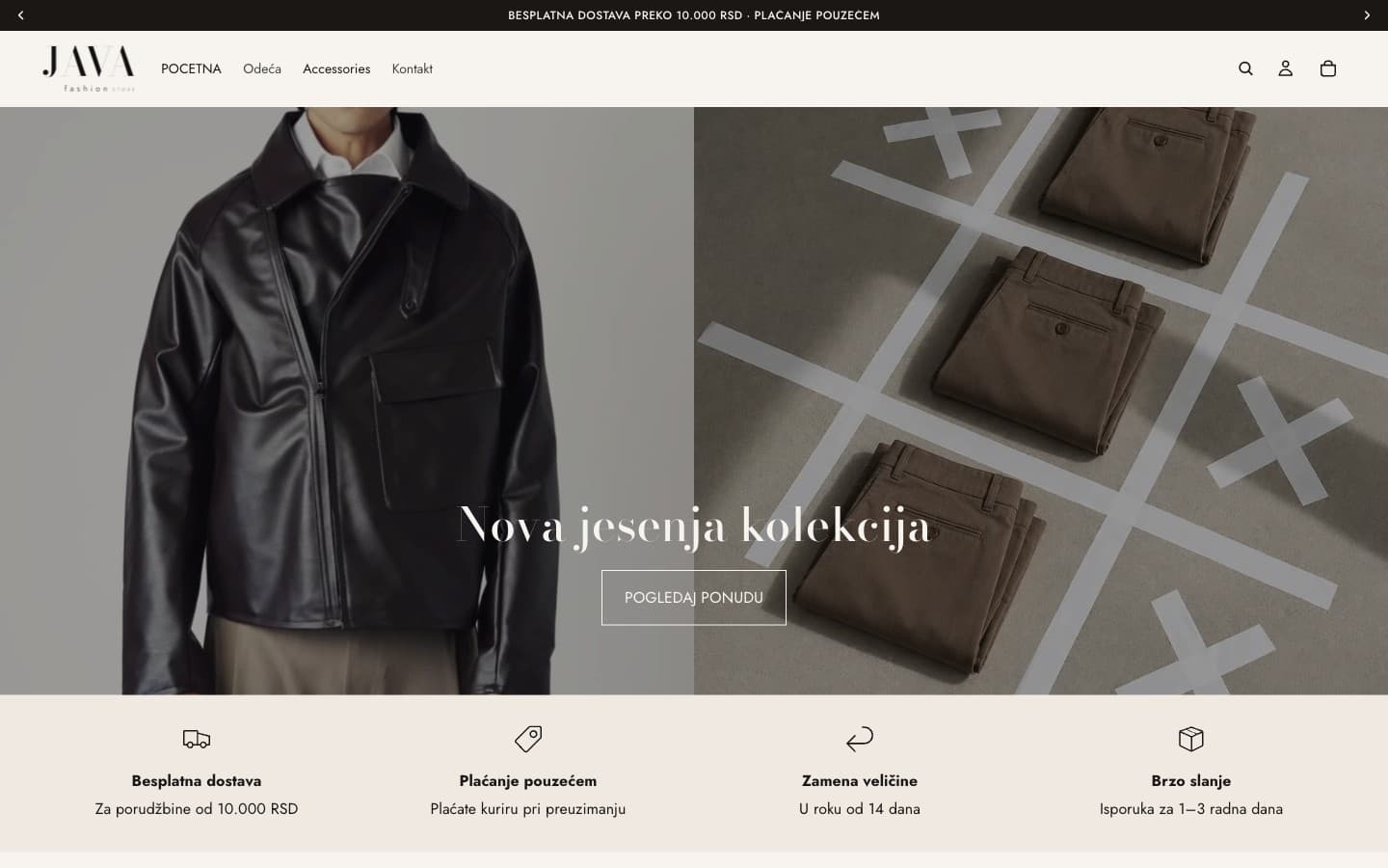Java Fashion — online menswear store, set up and launched end to end